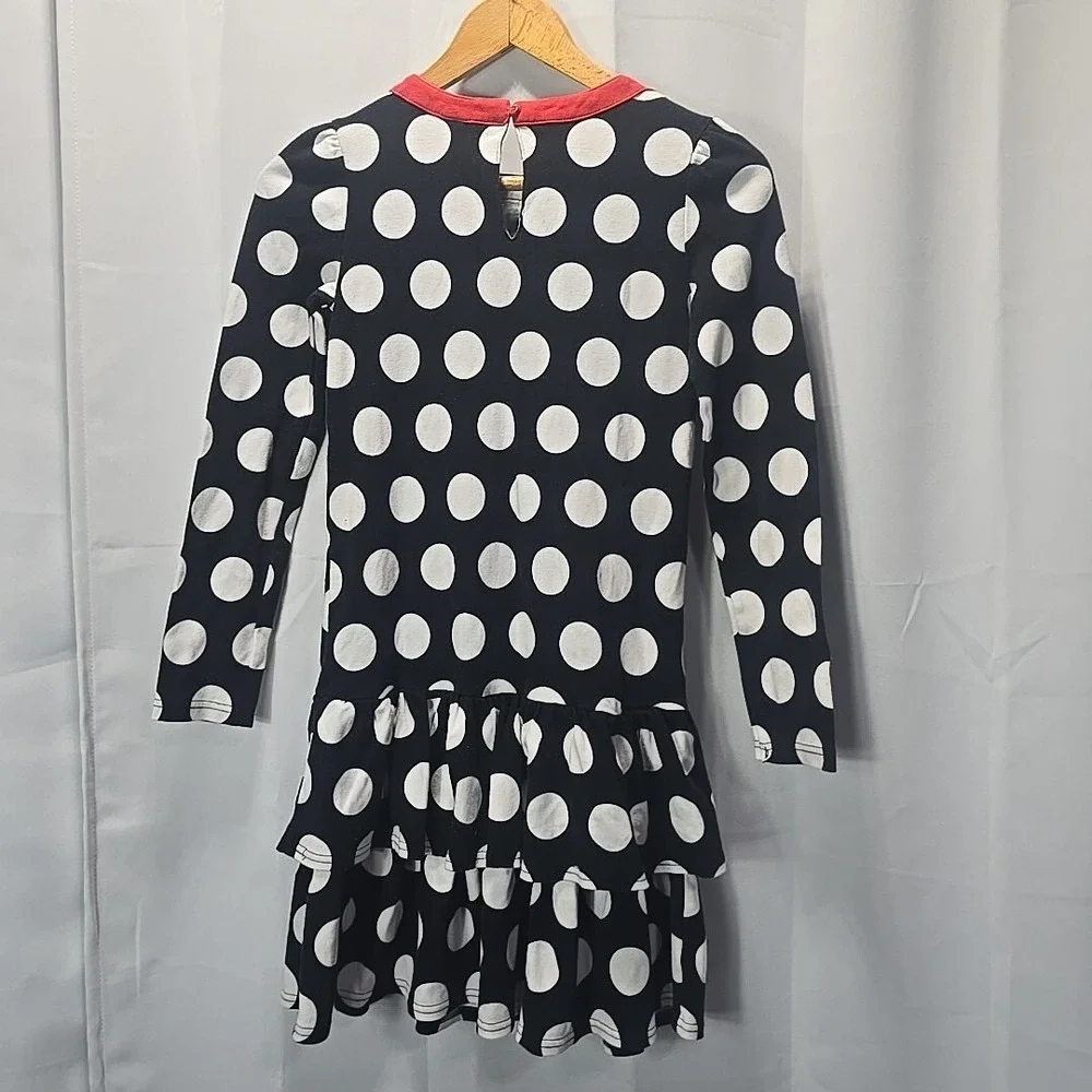 Gymboree Polka‎ Dot Dress Girls 12 Black White Red Ruffle Long Sleeve Cotton